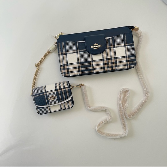 Lot / Set Of 3 Coach Plaid Pieces / Backpack, Crossbody & Wristlet/ New With Tag - Picture 2 of 16